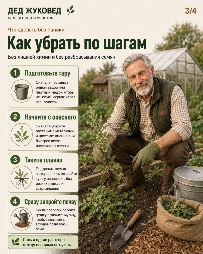 Инфографика 3/4: Лебеда: как убрать аккуратно и не разнести по всему участку
