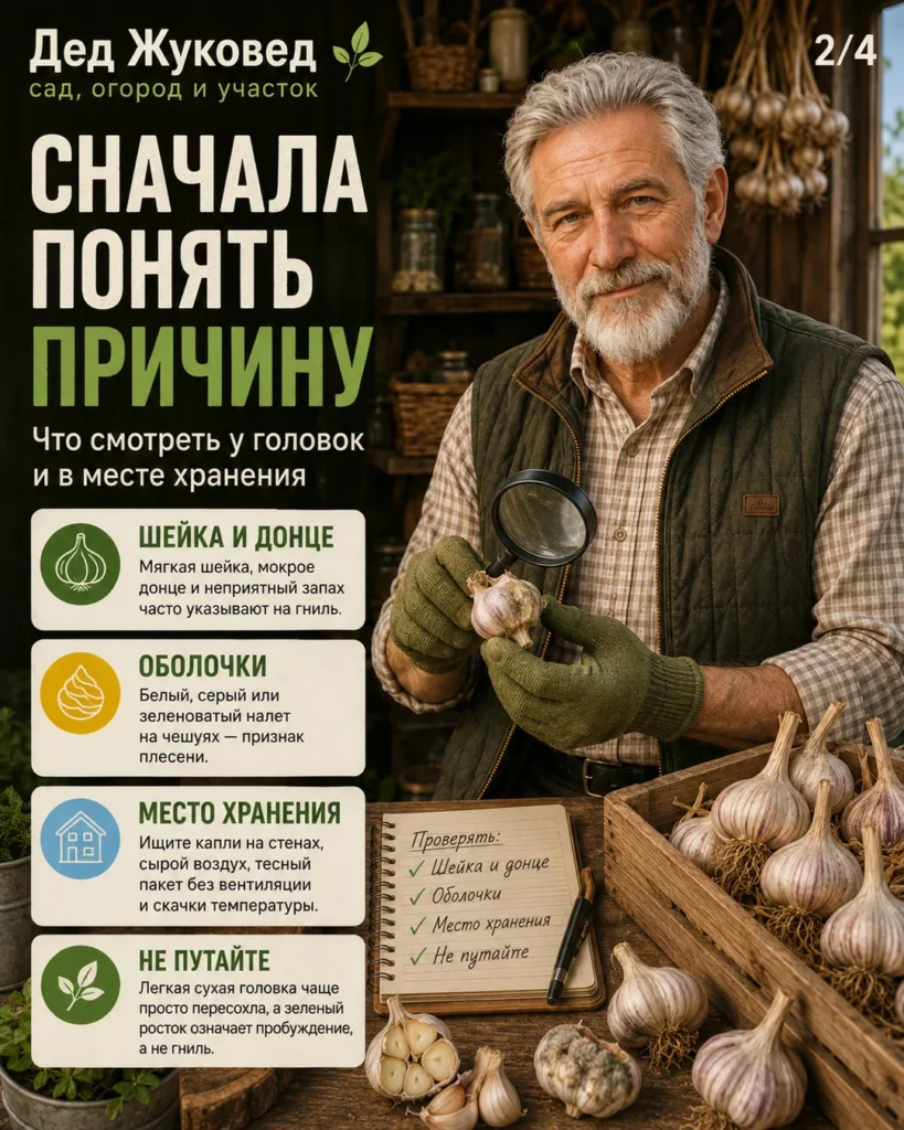 Инфографика 2/4: Чеснок хранить до весны: какие условия нужны дома и в погребе