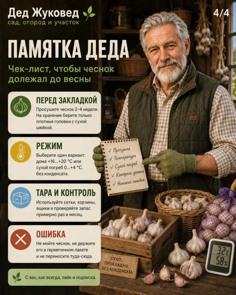 Инфографика 4/4: Чеснок хранить до весны: какие условия нужны дома и в погребе