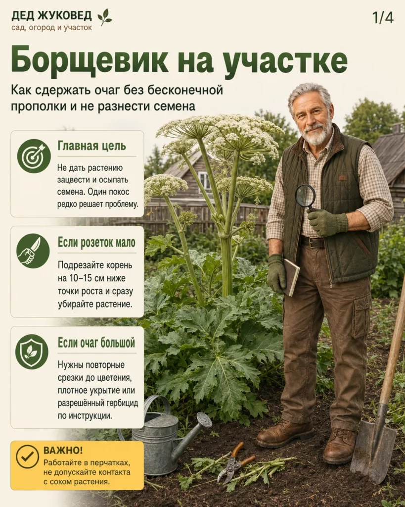 Инфографика 1/4: Борщевик на участке: как сдержать без бесконечной прополки