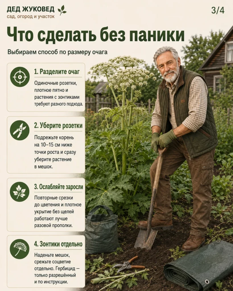 Инфографика 3/4: Борщевик на участке: как сдержать без бесконечной прополки