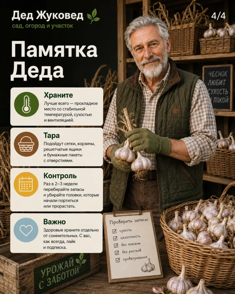 Инфографика 4/4: Чеснок вянет после уборки: как сохранить урожай дольше