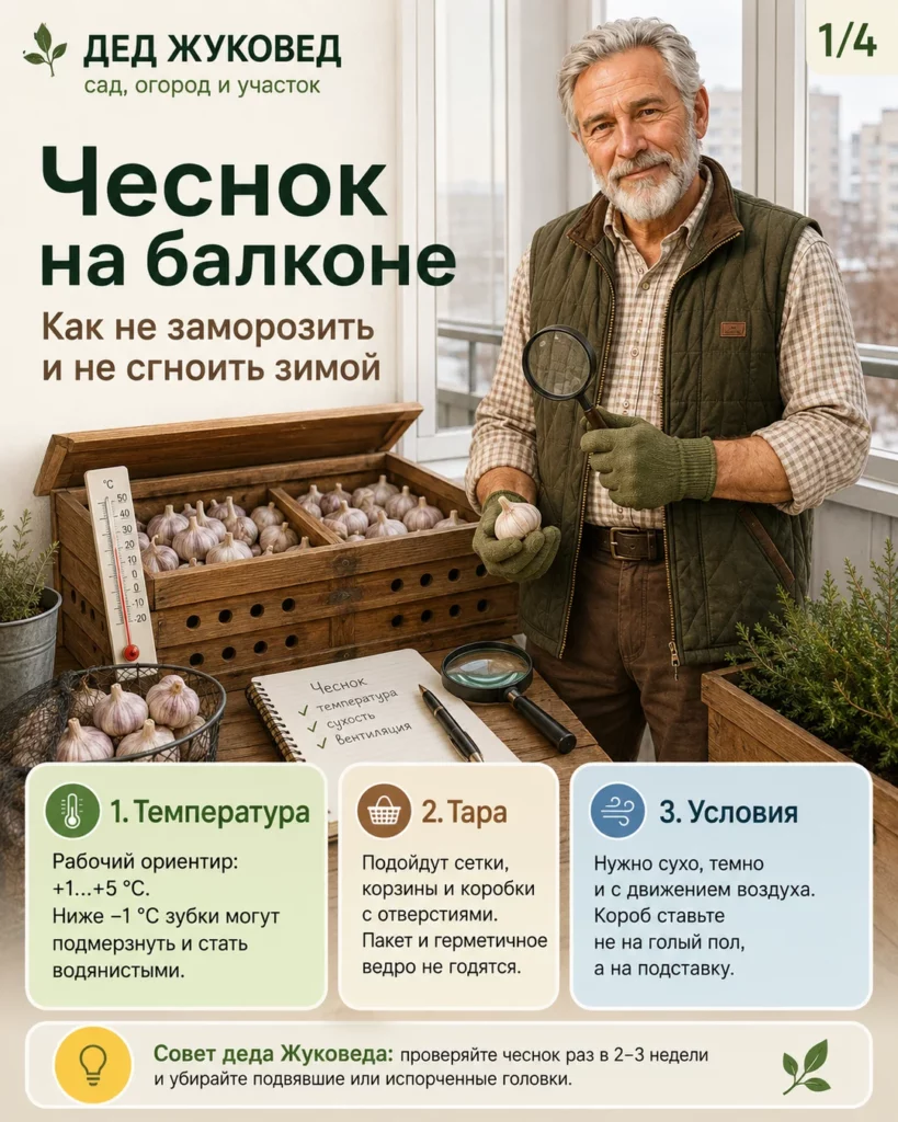 Инфографика 1/4: Чеснок на балконе: как не заморозить и не сгноить