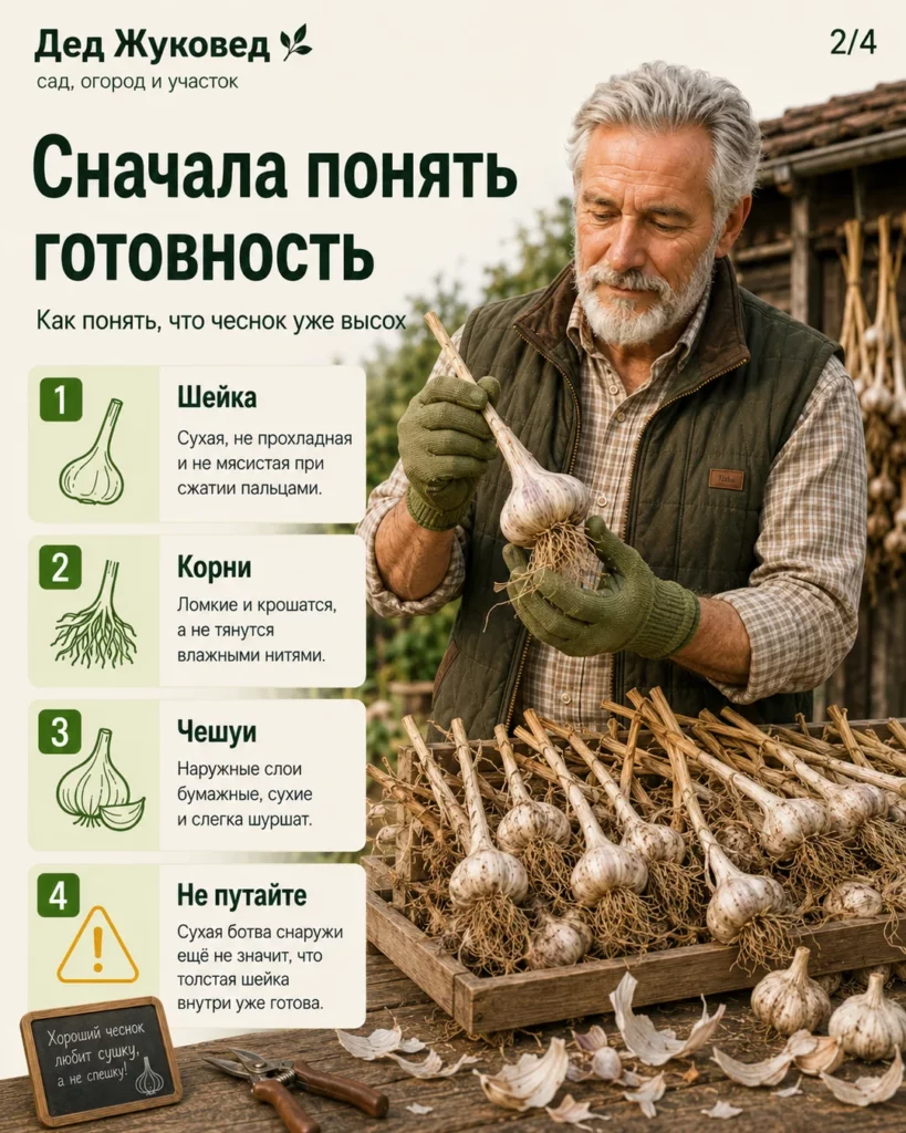 Инфографика 2/4: Чеснок после уборки: когда сушить, чистить и убирать на хранение