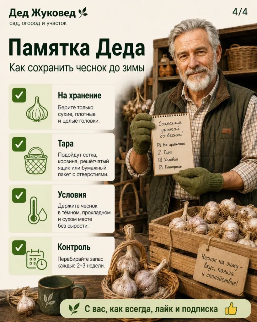 Инфографика 4/4: Чеснок после уборки: когда сушить, чистить и убирать на хранение