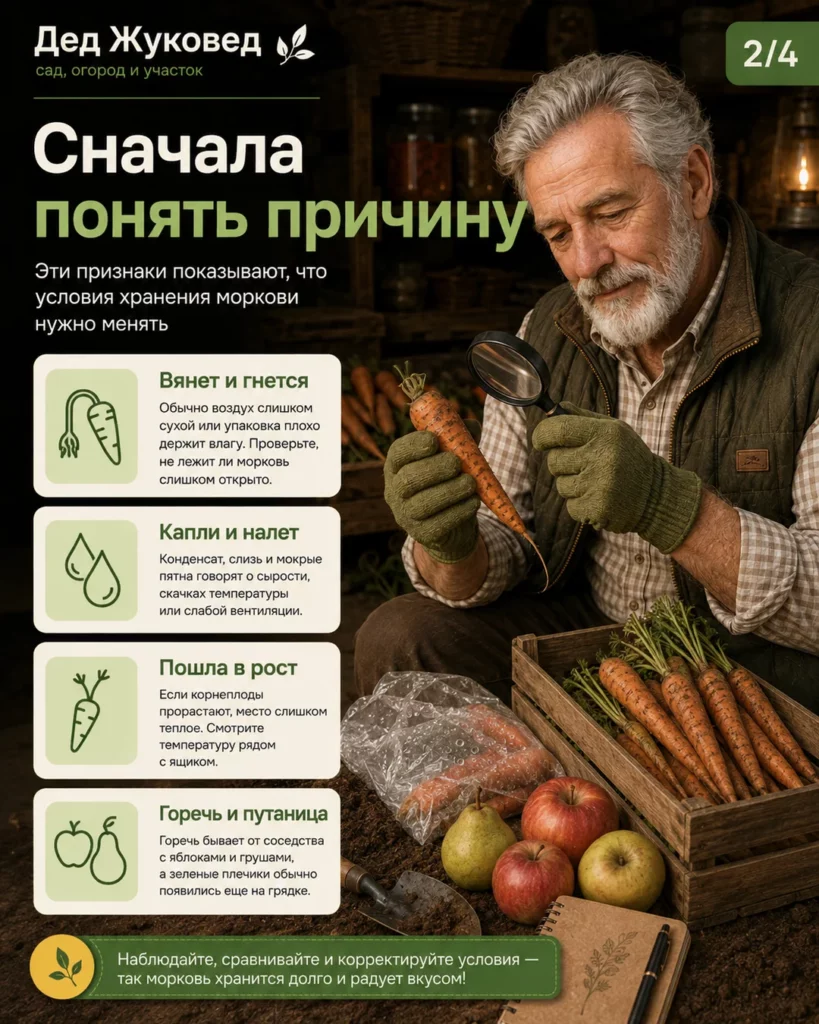 Инфографика 2/4: Морковь хранить до весны: какие условия нужны дома и в погребе