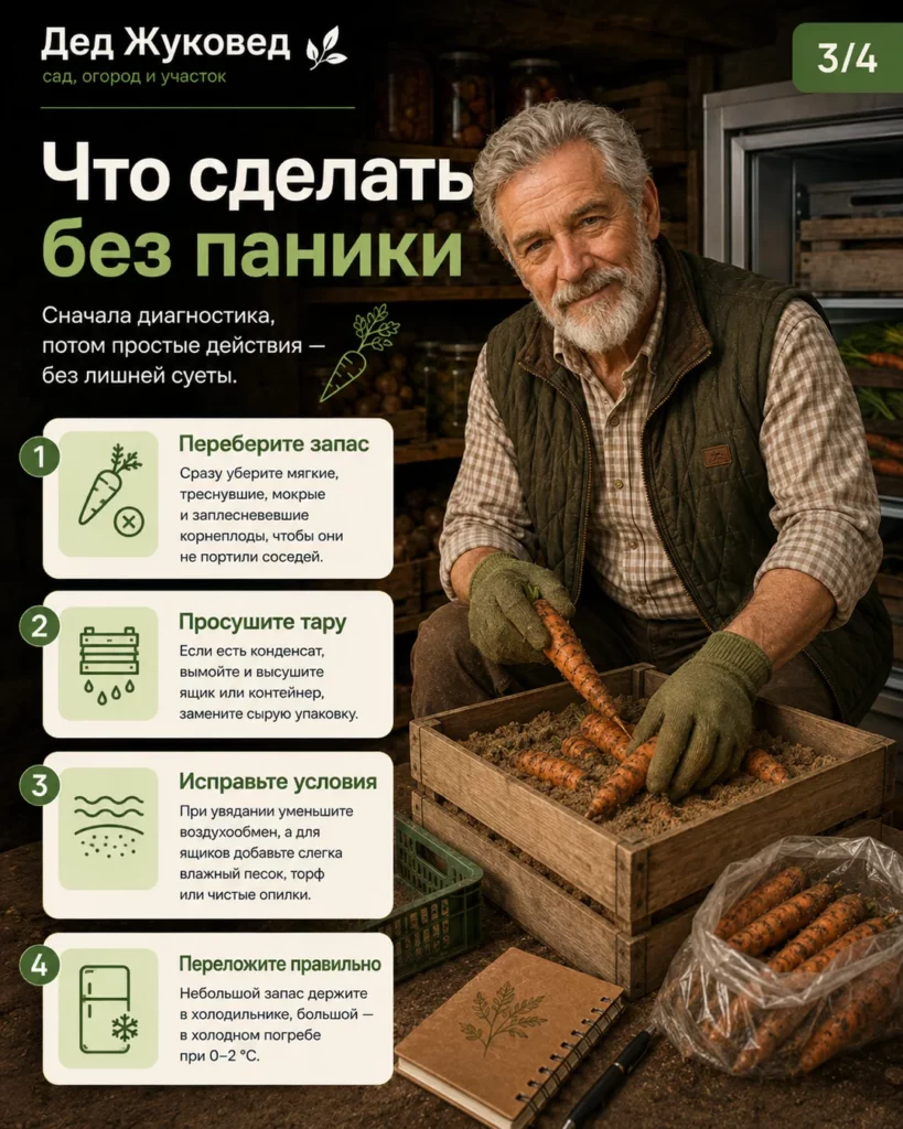 Инфографика 3/4: Морковь хранить до весны: какие условия нужны дома и в погребе
