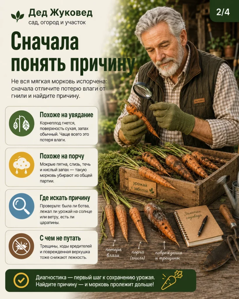 Инфографика 2/4: Морковь вянет после уборки: как сохранить урожай дольше