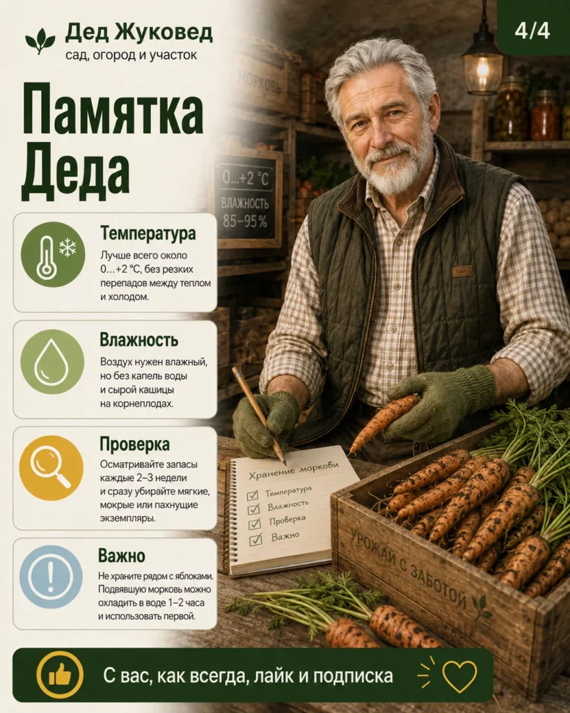 Инфографика 4/4: Морковь вянет после уборки: как сохранить урожай дольше