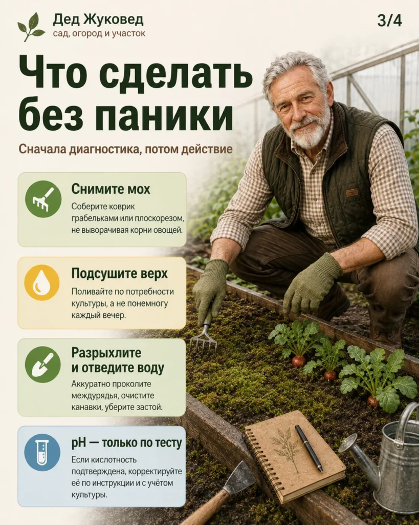 Инфографика 3/4: Мох в грядках: почему появляется и что говорит о почве