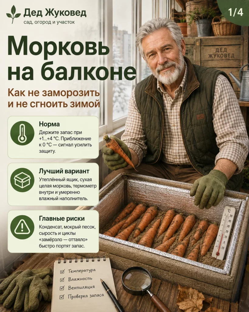 Инфографика 1/4: Морковь на балконе: как не заморозить и не сгноить