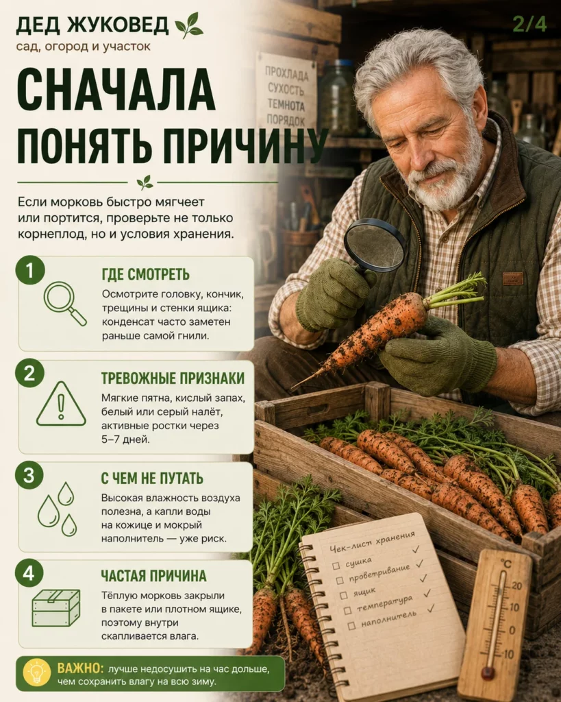 Инфографика 2/4: Морковь после уборки: когда сушить, чистить и убирать на хранение