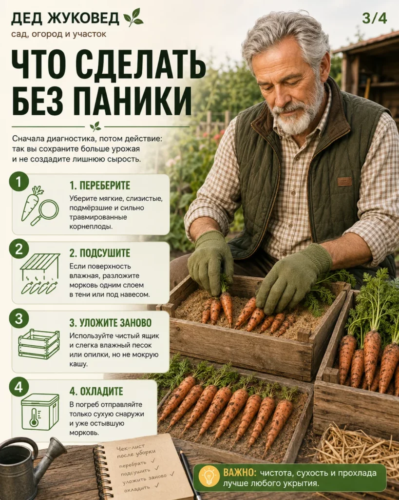 Инфографика 3/4: Морковь после уборки: когда сушить, чистить и убирать на хранение