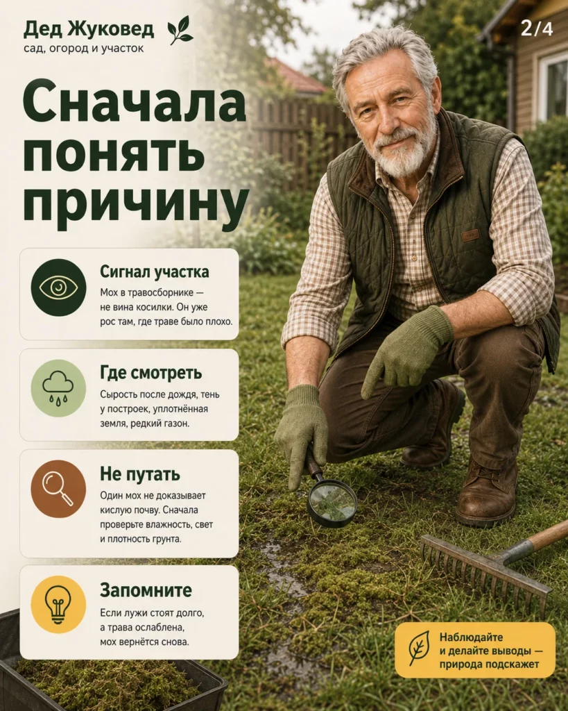 Инфографика 2/4: Мох после покоса: можно ли класть в мульчу и компост