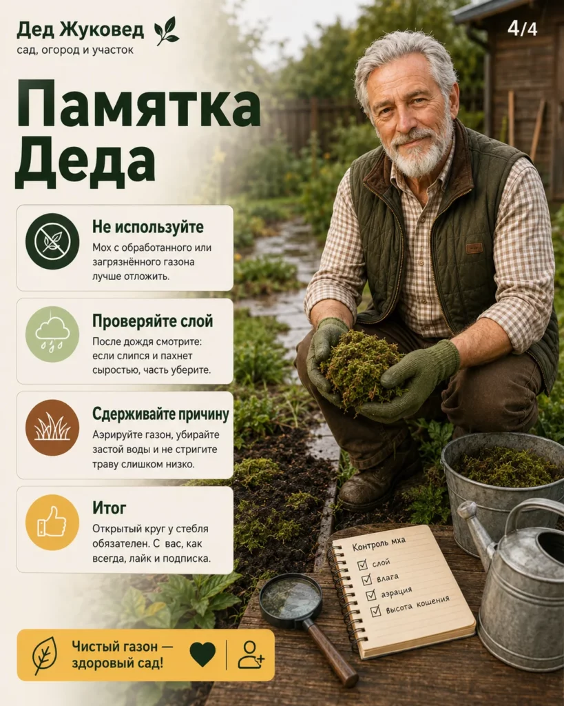 Инфографика 4/4: Мох после покоса: можно ли класть в мульчу и компост