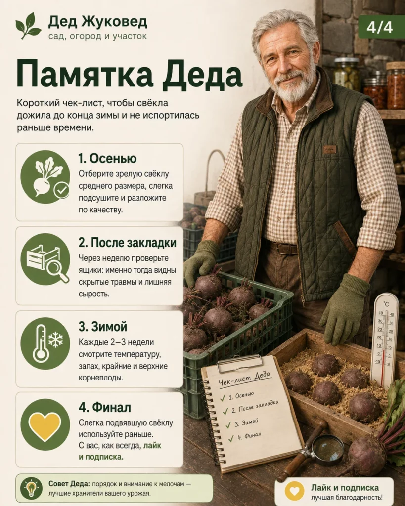 Инфографика 2/4: Как хранить свёклу до весны дома и в погребе: температура, влажность и способы укладки