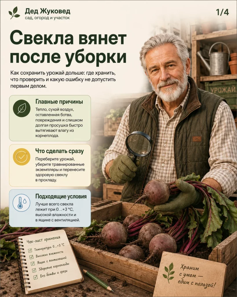 Инфографика 1/4: Свекла вянет после уборки: как сохранить урожай дольше