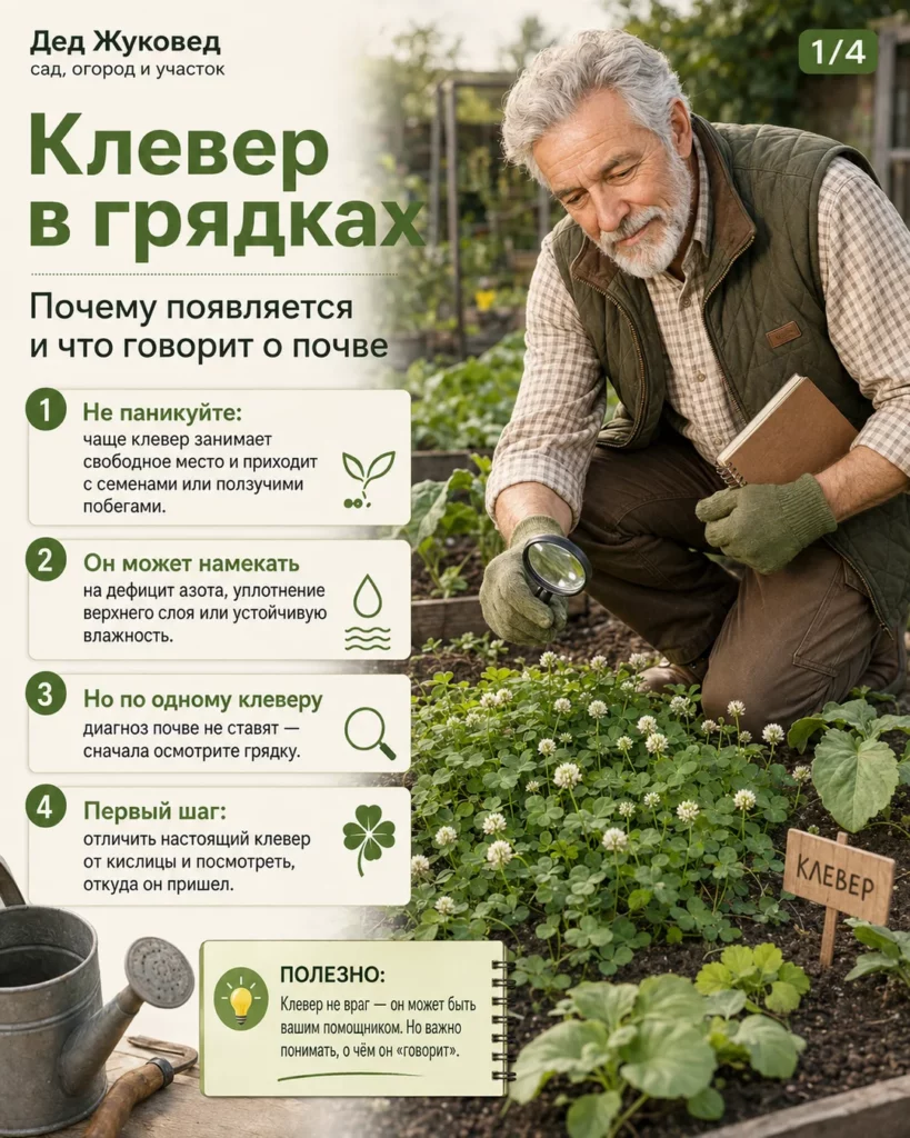 Инфографика 1/4: Клевер в грядках: почему появляется и что говорит о почве
