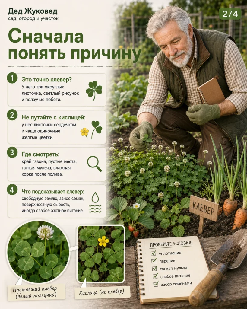Инфографика 2/4: Клевер в грядках: почему появляется и что говорит о почве