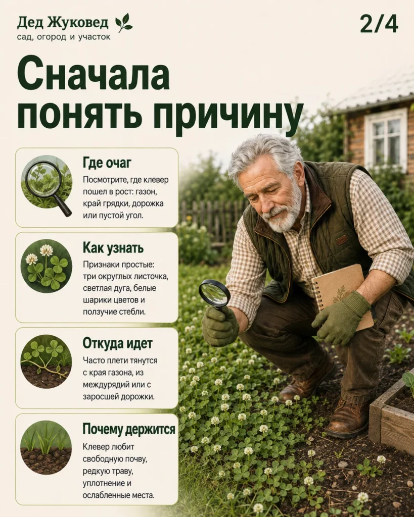 Инфографика 2/4: Клевер на участке: как сдержать без бесконечной прополки