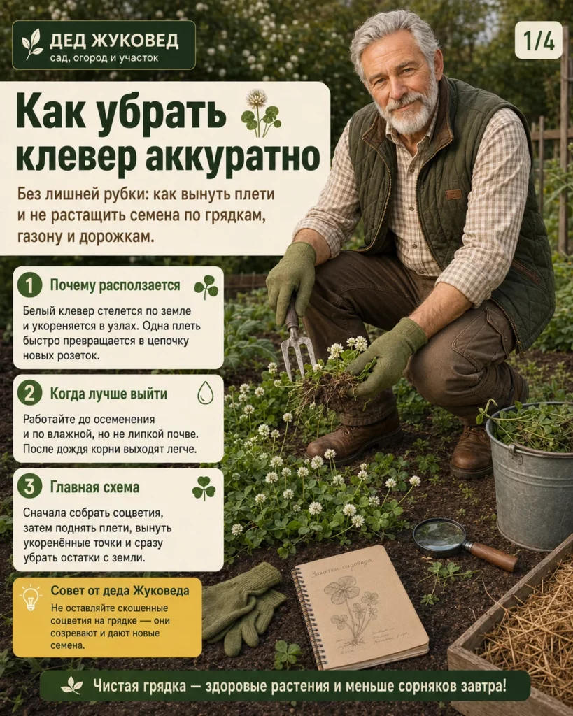 Инфографика 1/4: Клевер: как убрать аккуратно и не разнести по всему участку