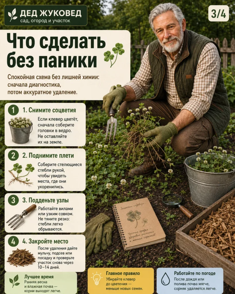 Инфографика 3/4: Клевер: как убрать аккуратно и не разнести по всему участку