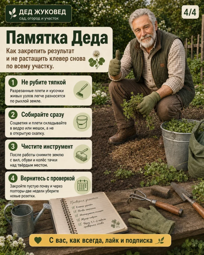Инфографика 4/4: Клевер: как убрать аккуратно и не разнести по всему участку