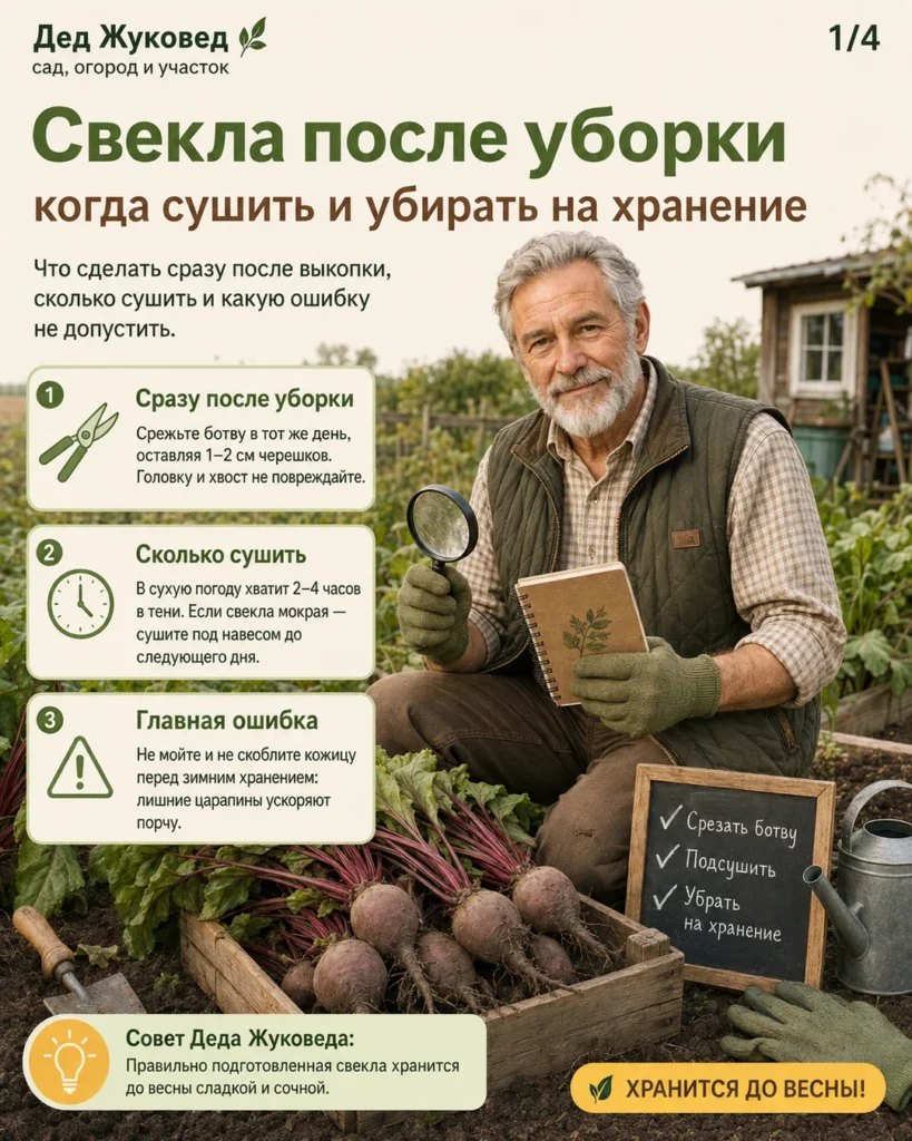 Инфографика 1/4: Свекла после уборки: когда сушить, чистить и убирать на хранение