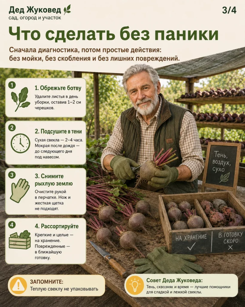 Инфографика 3/4: Свекла после уборки: когда сушить, чистить и убирать на хранение