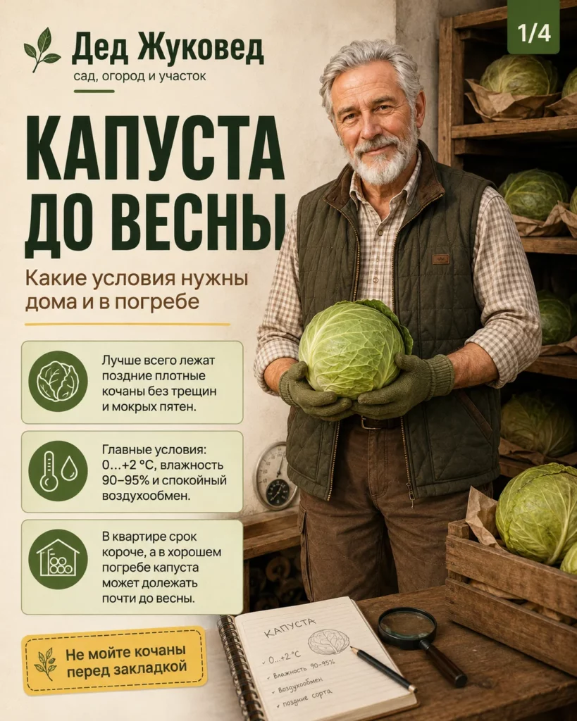 Инфографика 1/4: Капуста хранить до весны: какие условия нужны дома и в погребе