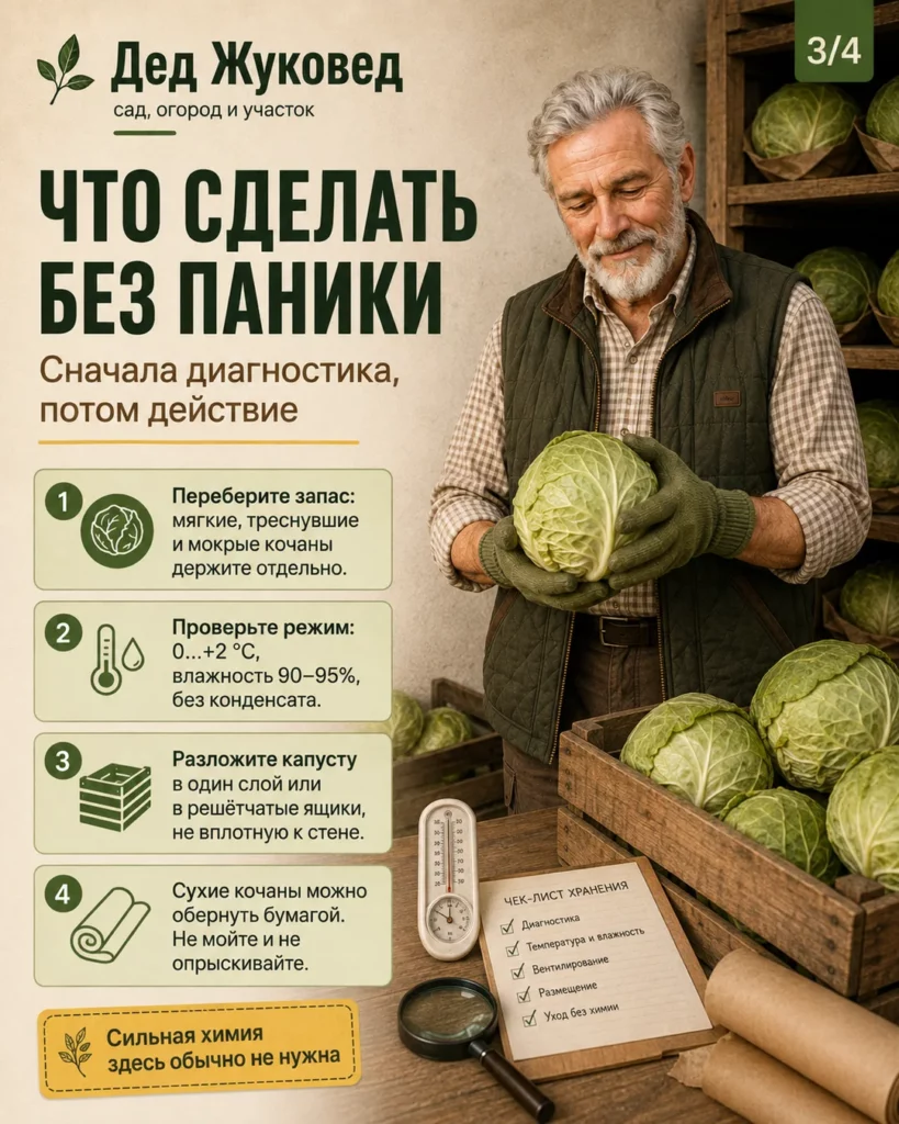 Инфографика 3/4: Капуста хранить до весны: какие условия нужны дома и в погребе