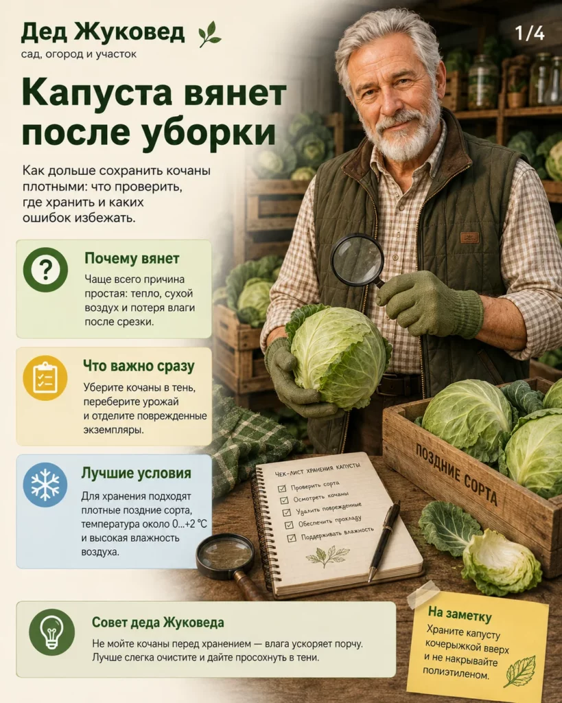 Инфографика 1/4: Капуста вянет после уборки: как сохранить урожай дольше