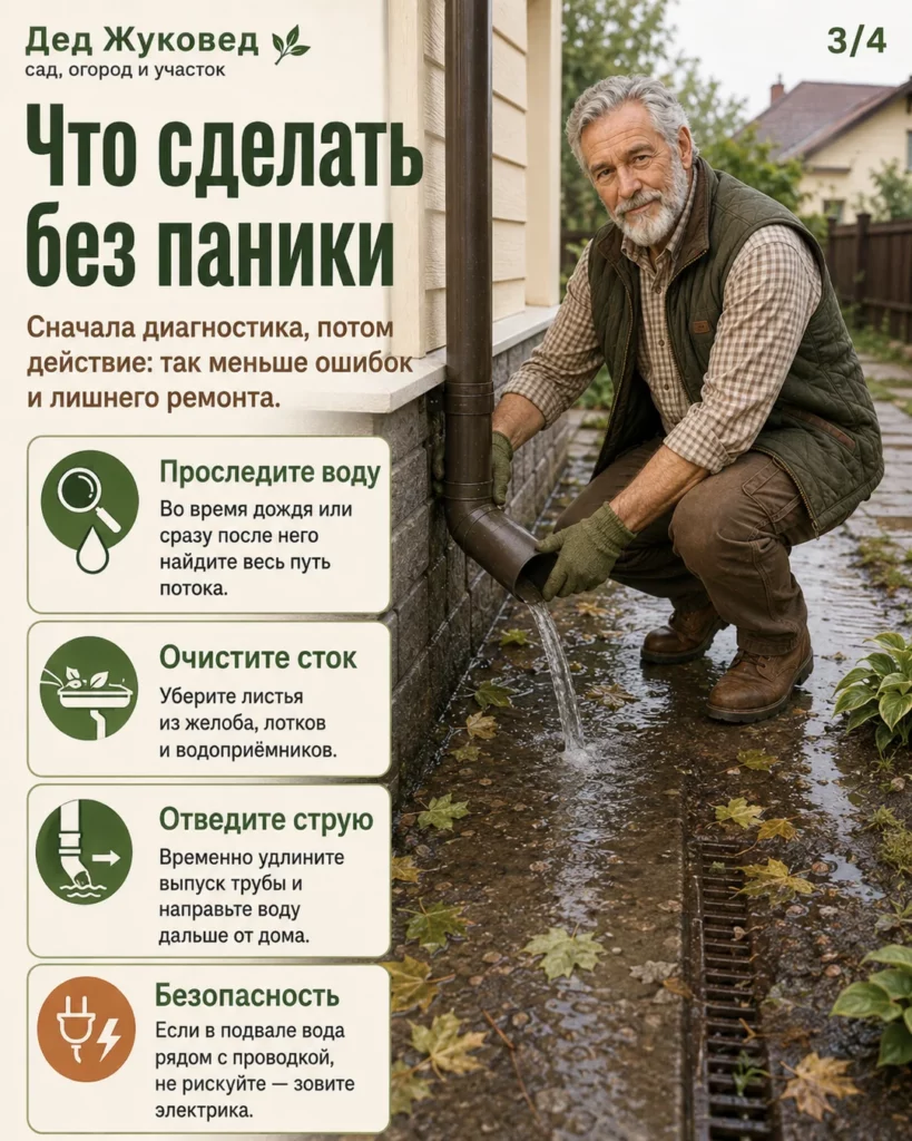 Инфографика 3/4: Влага у фундамента: что проверить первым после сильного дождя