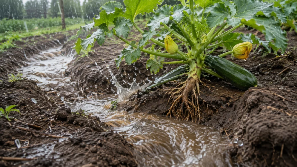 Почему сильный дождь размывает почву у кабачка Почему сильный дождь размывает почву у кабачка